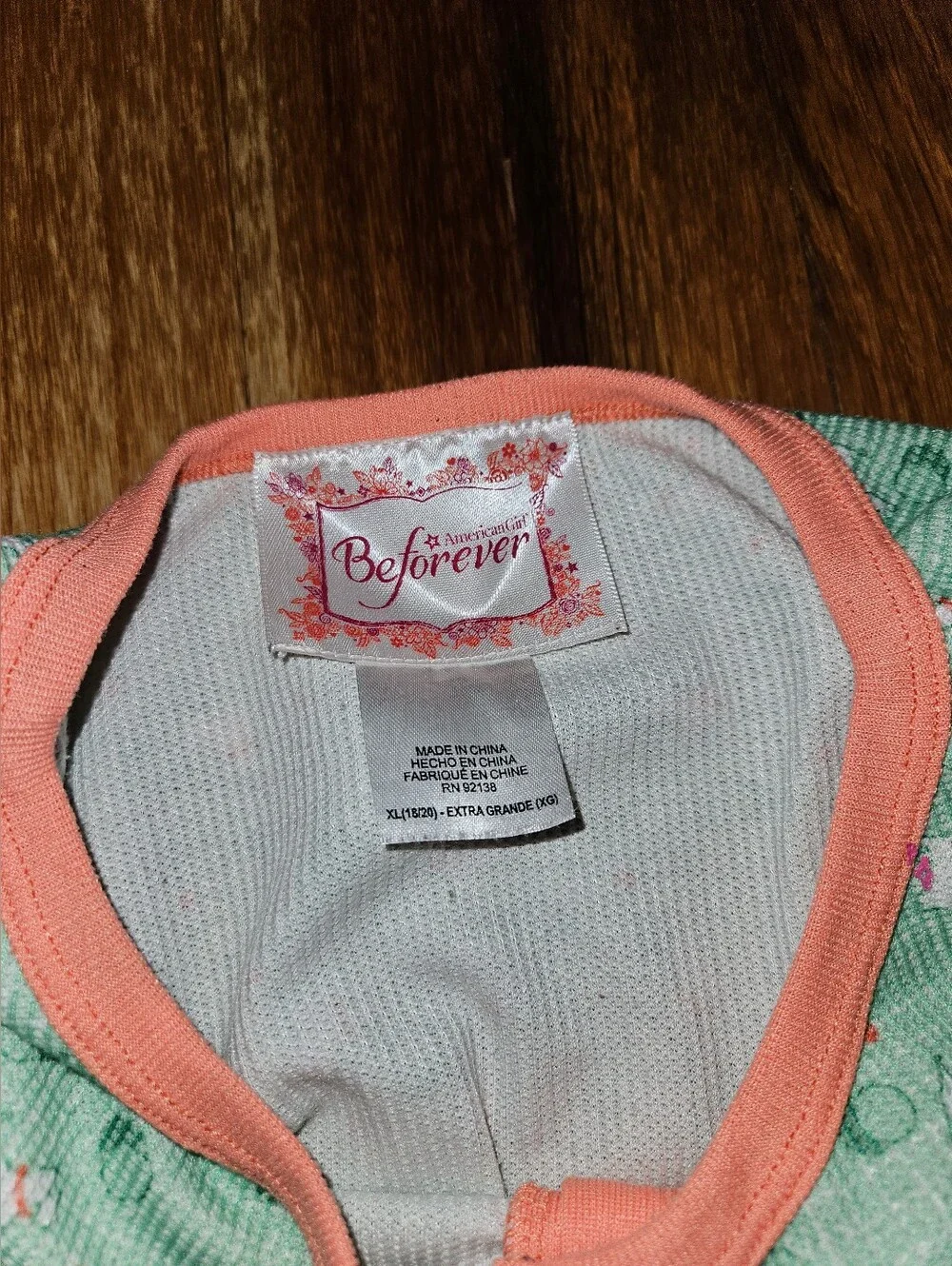 American Girl Mint Green Long-Sleeve Pajama Set with Coral Trim